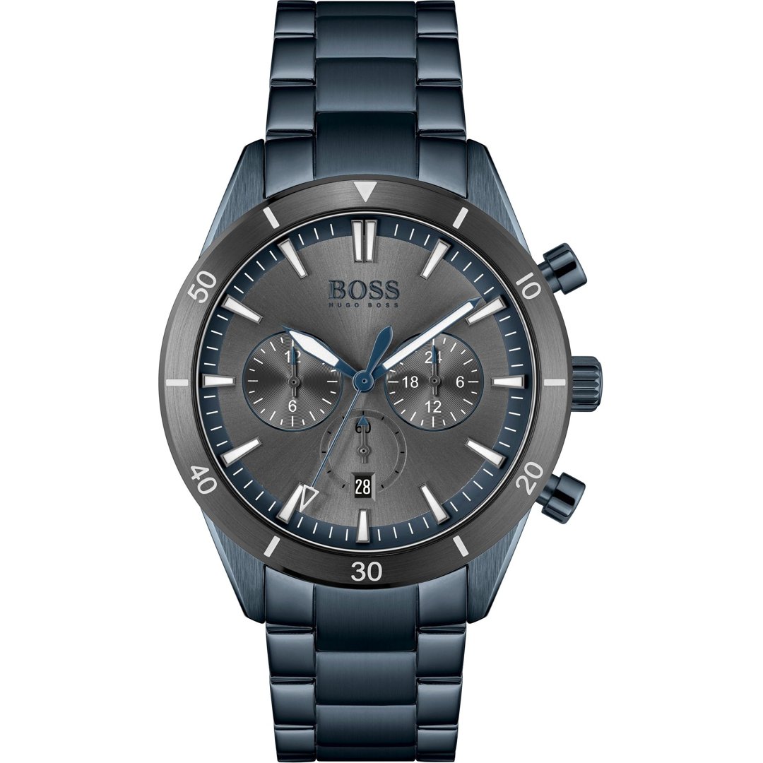 Hugo Boss Mens 1513865 Chronograph Blue Stainless Steel Watch -korean beauty