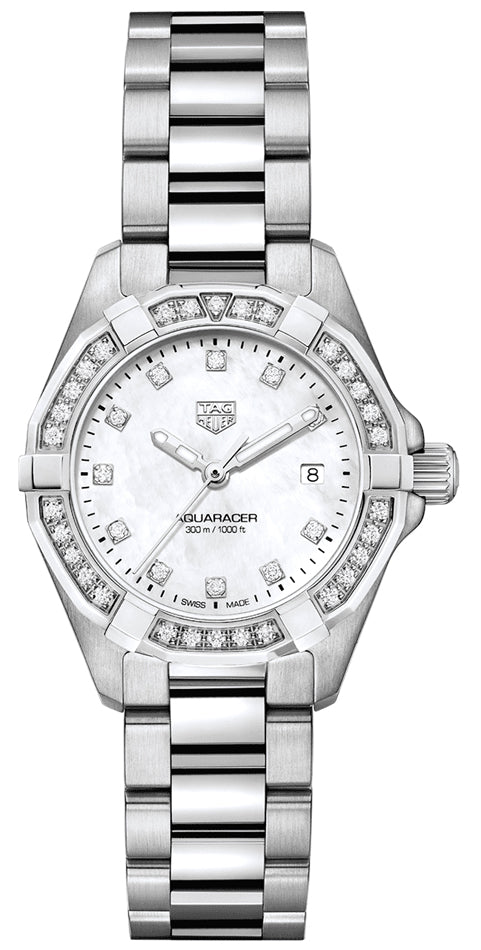 Tag Heuer Aquaracer Diamonds White Dial Silver Steel Strap Watch For Women Wbd1415 Ba0741 -korean beauty
